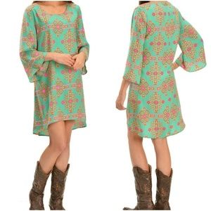 NWT WRANGLER Turquoise Aztec Sheath Dress SZ L